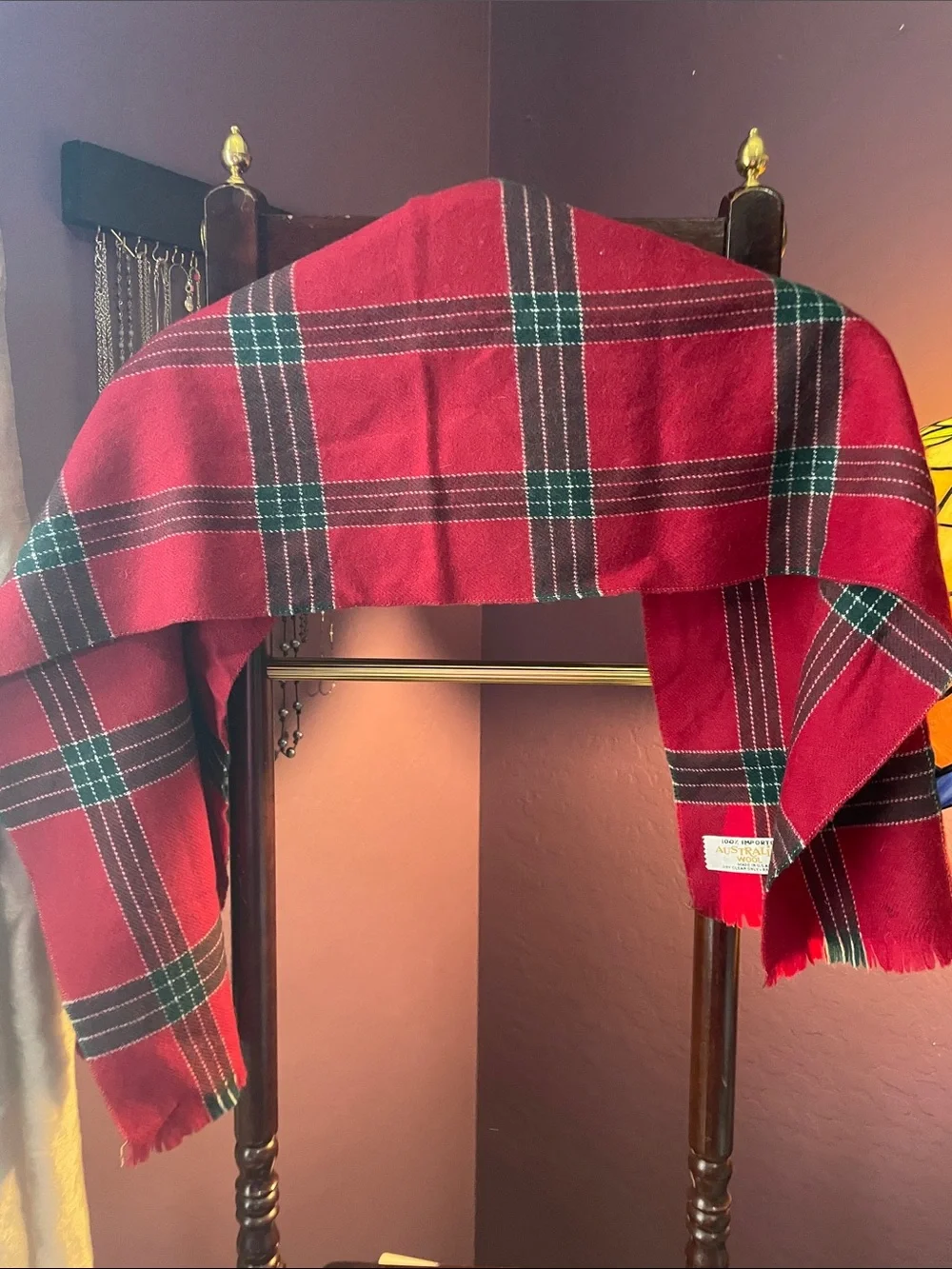 AMERICAN VTG WOOL SCARF RED PLAID